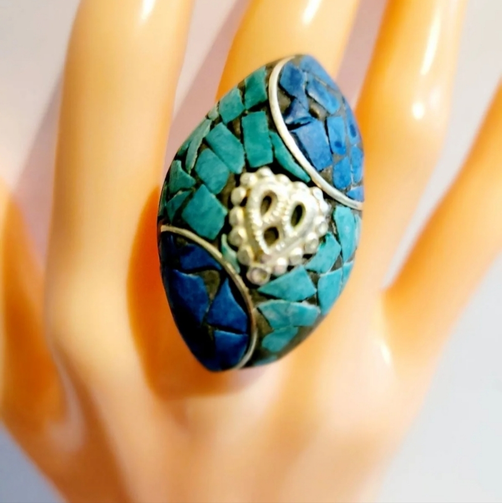 Ethnic Mosaic Inlay Adjustable Ring - image 2